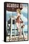 Hermosa Beach, California - Lifeguard Pinup-Lantern Press-Framed Stretched Canvas