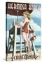 Hermosa Beach, California - Lifeguard Pinup-Lantern Press-Stretched Canvas