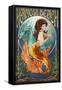 Hermosa Beach, California - Mermaid-Lantern Press-Framed Stretched Canvas