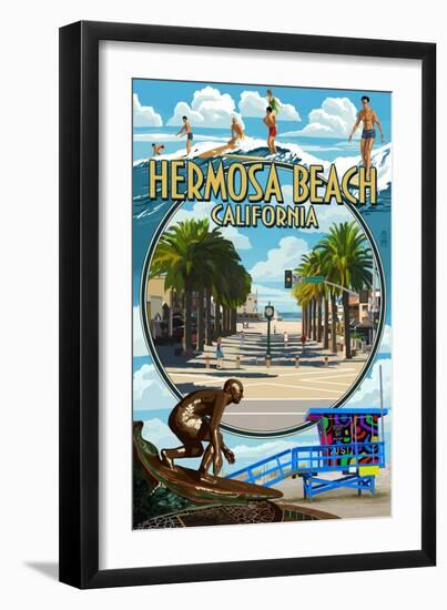 Hermosa Beach, California - Montage Scenes-Lantern Press-Framed Art Print