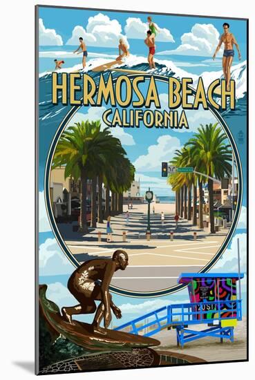 Hermosa Beach, California - Montage Scenes-Lantern Press-Mounted Art Print