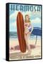 Hermosa Beach, California - Pinup Surfer Girl-Lantern Press-Framed Stretched Canvas