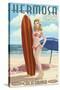 Hermosa Beach, California - Pinup Surfer Girl-Lantern Press-Stretched Canvas