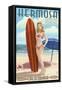 Hermosa Beach, California - Pinup Surfer Girl-Lantern Press-Framed Stretched Canvas