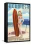 Hermosa Beach, California - Pinup Surfer Girl-Lantern Press-Framed Stretched Canvas