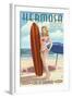 Hermosa Beach, California - Pinup Surfer Girl-Lantern Press-Framed Art Print