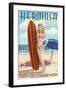 Hermosa Beach, California - Pinup Surfer Girl-Lantern Press-Framed Art Print