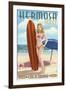 Hermosa Beach, California - Pinup Surfer Girl-Lantern Press-Framed Art Print