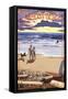 Hermosa Beach, California - Sunset Beach Scene-Lantern Press-Framed Stretched Canvas