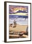 Hermosa Beach, California - Sunset Beach Scene-Lantern Press-Framed Art Print