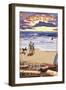 Hermosa Beach, California - Sunset Beach Scene-Lantern Press-Framed Art Print