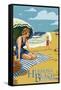 Hermosa Beach, California - Woman on Beach-Lantern Press-Framed Stretched Canvas