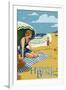 Hermosa Beach, California - Woman on Beach-Lantern Press-Framed Art Print