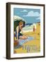 Hermosa Beach, California - Woman on Beach-Lantern Press-Framed Art Print