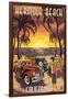 Hermosa Beach, California - Woodies and Sunset-Lantern Press-Framed Art Print