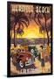Hermosa Beach, California - Woodies and Sunset-Lantern Press-Framed Art Print