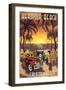 Hermosa Beach, California - Woodies and Sunset-Lantern Press-Framed Art Print
