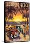 Hermosa Beach, California - Woodies and Sunset-Lantern Press-Framed Stretched Canvas