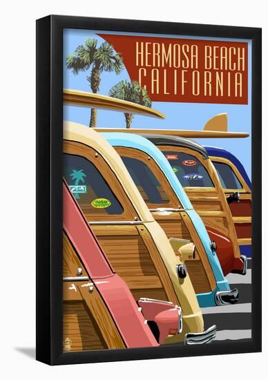 Hermosa Beach, California - Woodies Lined Up-null-Framed Poster