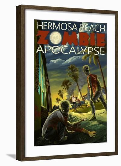 Hermosa Beach, California - Zombie Apocalypse-Lantern Press-Framed Art Print