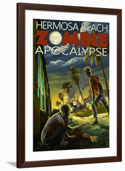 Hermosa Beach, California - Zombie Apocalypse-Lantern Press-Framed Art Print