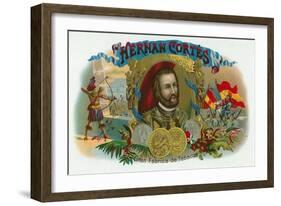 Hernan Cortes Brand Cigar Box Label-Lantern Press-Framed Art Print