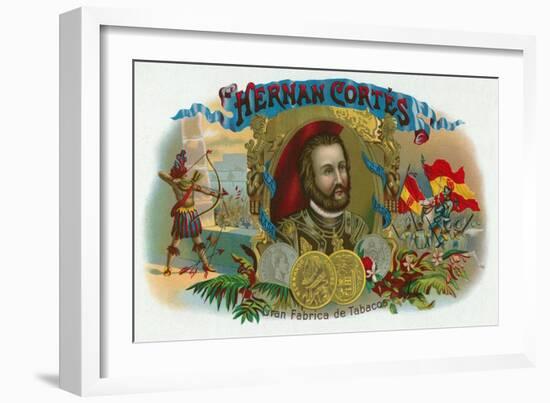 Hernan Cortes Brand Cigar Box Label-Lantern Press-Framed Art Print