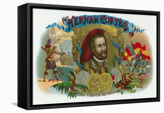 Hernan Cortes Brand Cigar Box Label-Lantern Press-Framed Stretched Canvas