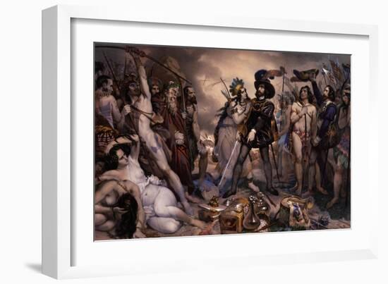 Hernan Cortes Destroys Fleet, July 1519, Making Return from Mexico Impossible, by Nicholas Maurin-null-Framed Giclee Print