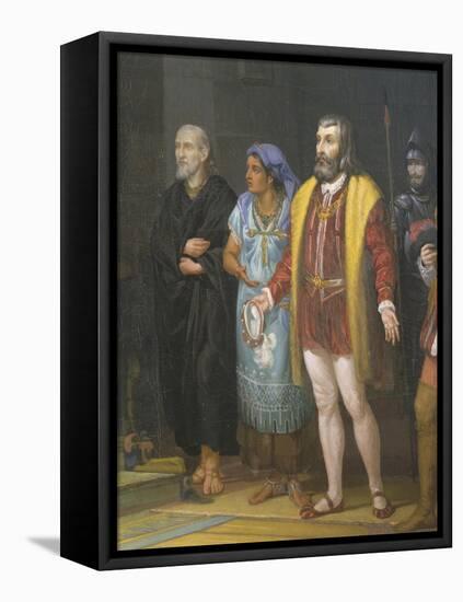 Hernan Cortes, La Malinche and Bartolome De Las Casas-Juan Ortega-Framed Stretched Canvas