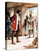 Hernan Cortes Meeting the Aztec Emperor Montezuma, 1519-null-Stretched Canvas