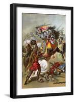 Hernando Cortes Loses Two Horses in Battle with Tlaxcalan Natives in Conquering Mexico, c.1519-null-Framed Giclee Print