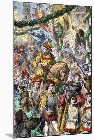 Hernando Cortes Returning to Toledo, Spain, Celebrated for His Conquest of Aztec Mexico, c.1520-null-Mounted Giclee Print