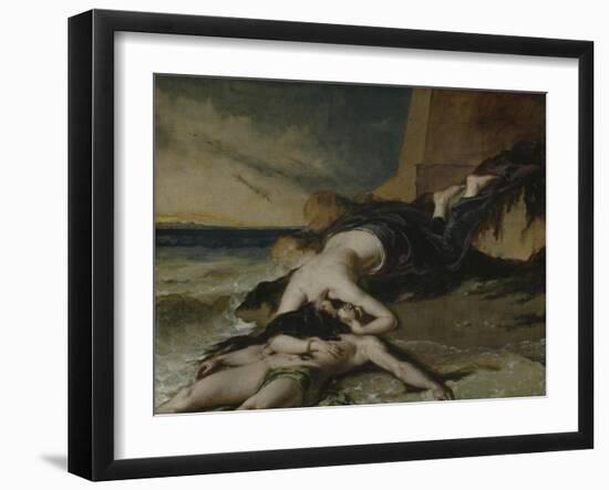 Hero, Having Thrown Herself from the Tower at the Sight of Leander Drowned, Dies on His Body-William Etty-Framed Giclee Print