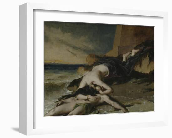 Hero, Having Thrown Herself from the Tower at the Sight of Leander Drowned, Dies on His Body-William Etty-Framed Giclee Print