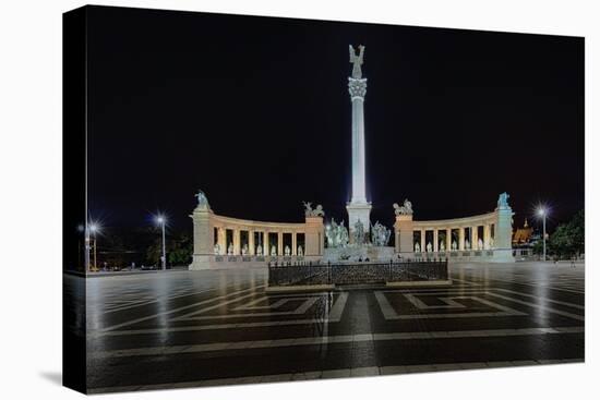 Heroes Square At Night In Budapest, Hungary-George Oze-Stretched Canvas