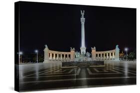 Heroes Square At Night In Budapest, Hungary-George Oze-Stretched Canvas