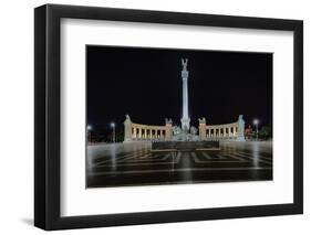 Heroes Square At Night In Budapest, Hungary-George Oze-Framed Premium Photographic Print