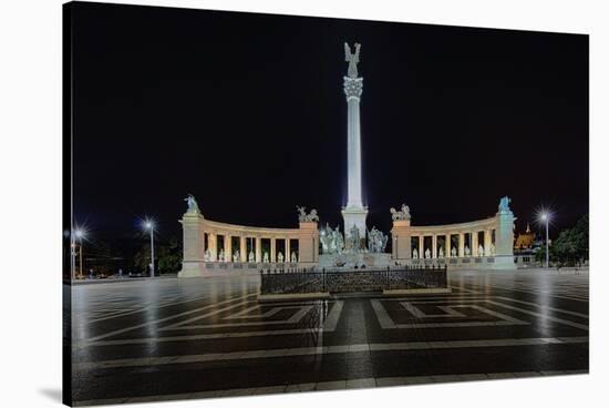 Heroes Square At Night In Budapest, Hungary-George Oze-Stretched Canvas