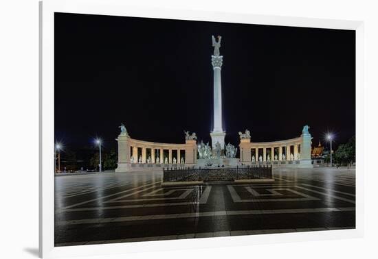 Heroes Square At Night In Budapest, Hungary-George Oze-Framed Photographic Print