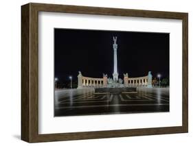 Heroes Square At Night In Budapest, Hungary-George Oze-Framed Photographic Print