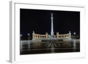 Heroes Square At Night In Budapest, Hungary-George Oze-Framed Photographic Print