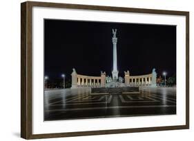 Heroes Square At Night In Budapest, Hungary-George Oze-Framed Photographic Print