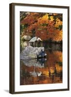 Heron on Lake in Autumn, Eikan-Do Temple, Northern Higashiyama, Kyoto, Japan-Stuart Black-Framed Photographic Print