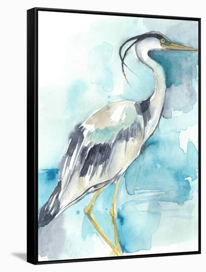 Heron Splash I-Jennifer Goldberger-Framed Stretched Canvas