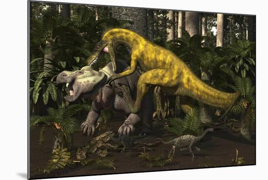 Herrerasaurus, an Early Dinosaur, Attacks a Dicynodont-Stocktrek Images-Mounted Art Print