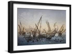 Herring Fishing in English Channel, Lithograph by Louis Lebreton (Died 1866)-null-Framed Giclee Print