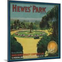 Hewe's Park Orange Label - El Modena, CA-Lantern Press-Mounted Art Print