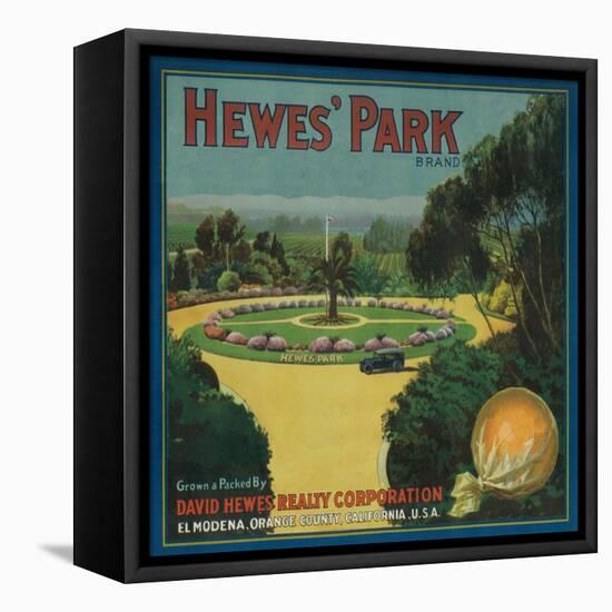 Hewe's Park Orange Label - El Modena, CA-Lantern Press-Framed Stretched Canvas