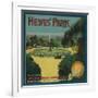 Hewe's Park Orange Label - El Modena, CA-Lantern Press-Framed Art Print